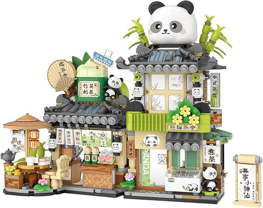 Panda Tea Shop Mini Street Scape Building Blocks, Panda Creative Building Toys for Girls 6-12, Gift Idea for Kids Adults (860PCS)