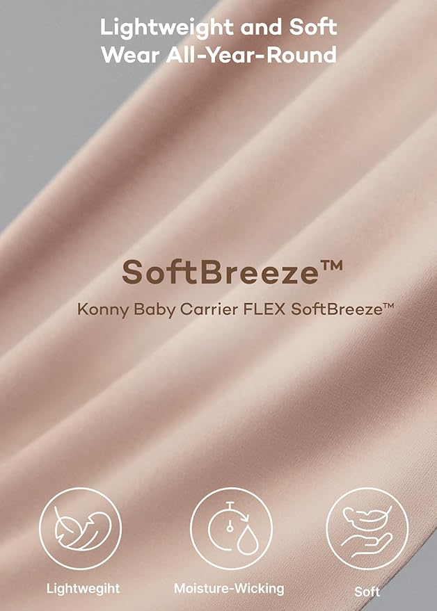 Konny Baby Carrier Flex SoftBreeze with Head Support - Adjustable, Easy to Wear Baby Wrap Sling, Perfect for Newborn Babies Essentials up to 44 lbs (XS-XL) - Melange Grey