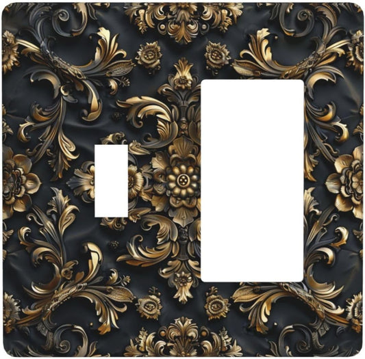 Decorative Outlet Covers Rococo Vintage Black Golden Leaf Morris Vine 2 Gang 1 Gang Wall Plate Cover Single Toggle Rocker Combo Light Switch Cover Plate Face Plate for Bedroom Decor