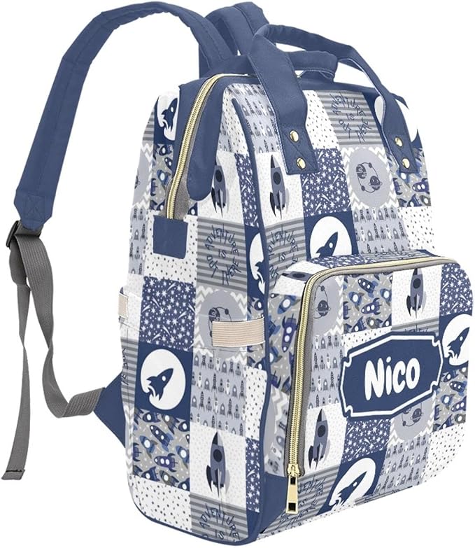 Rocket Personalized Diaper Bag with Custom Name – Custom Baby Tote Backpack for Mom, Unique Gift for New Parents, Baby Shower Essentials