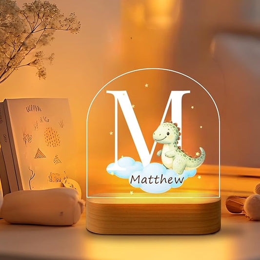 Custom Baby Gift Night Light for Baby Boys Girls Nursery Decor, Personalized Initial Name LED Night Light with Wooden Base, LED Color-Changing Lamp for Toddlers Kids