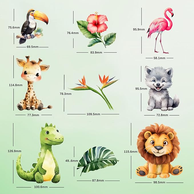 38 Animal Window Stickers, Cute Elephant, Monkey, Bird Window Stickers, Perfect for Parties, Decorating Rooms, Living Rooms, Kitchens, bathrooms, refrigerators, Tile Stickers