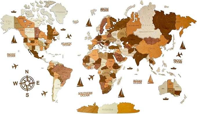 Wooden World Map 3D Art Large Wall Decor - Size (M & L & XL) Any Occasion Gift Idea - Wall Art For Home & Kitchen or Office (CALIFORNIA, 63,00" x 33,46")