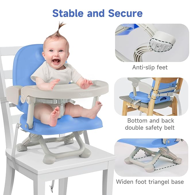 YOLEO Baby High Chair Booster Seat for Dining Table, Adjustable Height Travel Foldable High Chairs with Tray
