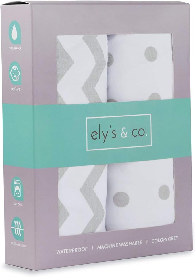 Waterproof Bassinet Sheets 2-Pack for Baby Boy or Baby Girl - (Grey Chevron & Grey Polka Dots)