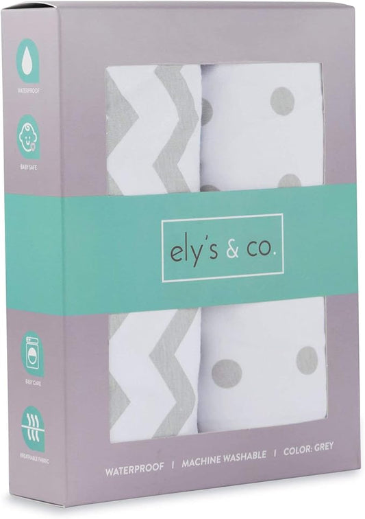 Waterproof Bassinet Sheets 2-Pack for Baby Boy or Baby Girl - (Grey Chevron & Grey Polka Dots)