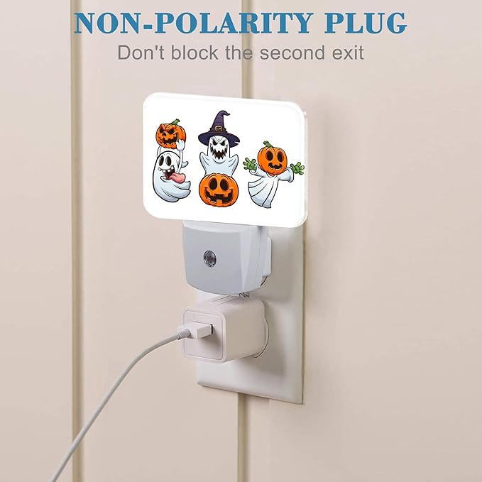 Halloween Funny Ghost Night Light for Kids Girls Boys, Halloween Pumpkin LED Night Light Plug into Wall with Dusk to Dawn Sensor for Bedroom, Hallway, Kitchen, Bathroom, Stairs Decor