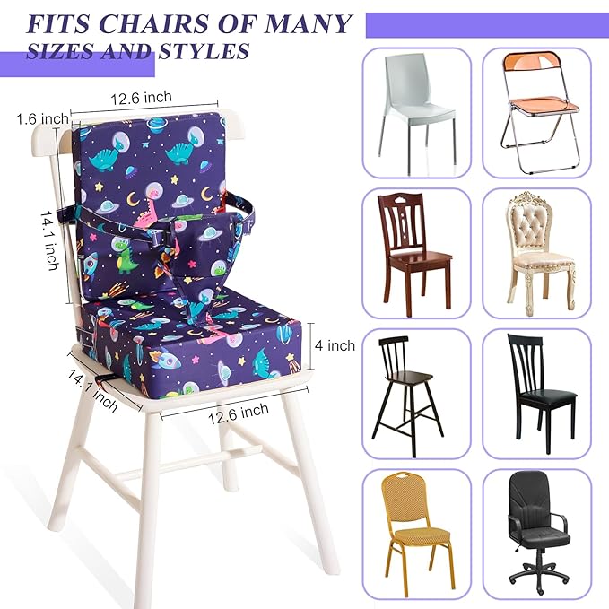 Toddler Booster Seat for Dining Table, Dinosaur Booster Seat for Table with Backrest and Adjustable Seat Belts Non-Slip Bottom Portable Booster Seat Increasing Cushion for Kid Baby Eating Travel Home