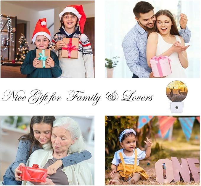 EKOBLA Deer Night Lights Plug into Wall Deer Elk Animals River Creek Autumn Woods Night Light with Dusk to Dawn Sensor LED Lamp for Men Women Boys Girls