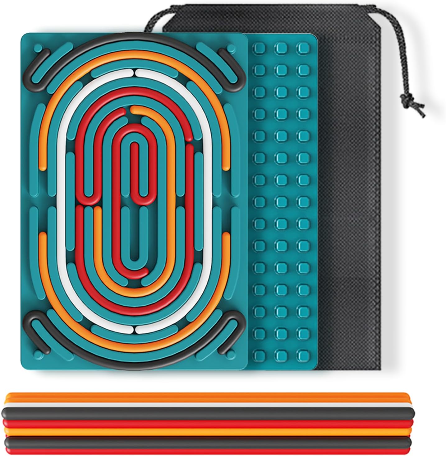 Sensory Activity Board,Sensory Toys for Kids with Autism ADHD,Kids 3+ & Adults Activities for Travel,Silicone Fidget Toy for Calming, Anxiety with Portable Travel Bag & 12 Strings(Blue)