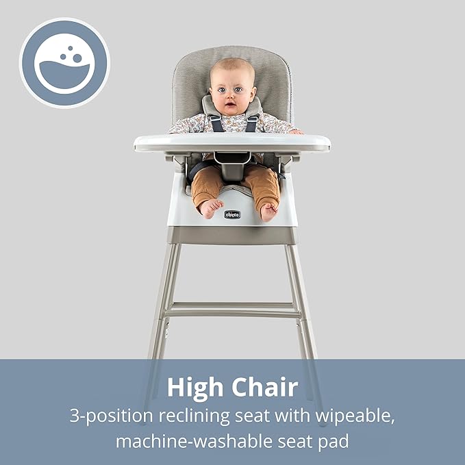 Chicco Stack® Hi-Lo 6-in-1 Multi-Use Convertible High Chair, Reclining High Chair for Babies and Toddlers Easy-Clean Baby Booster Toddler Seat Combo | Sand/Beige