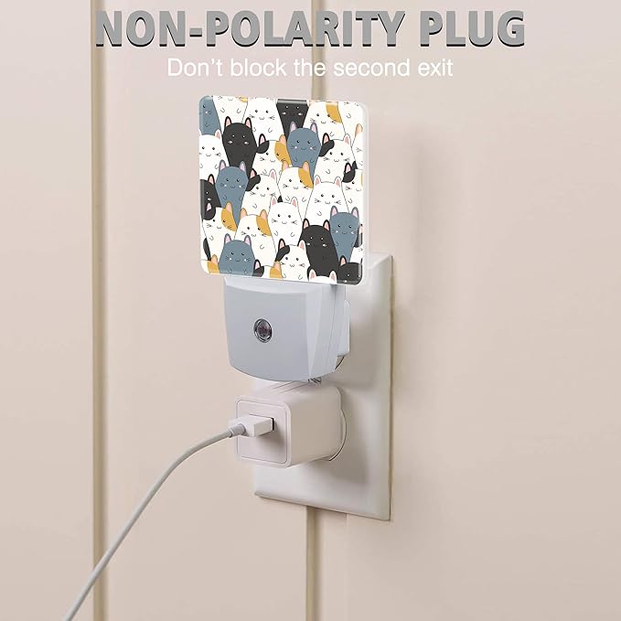 Cat Night Light Cartoon Cat Plug in Night Lights LED Lamp with Dusk to Dawn Sensor Auto Energy Saving Square Lights for Bedroom Bathroom Hallway Home Wall Decor Nightlight
