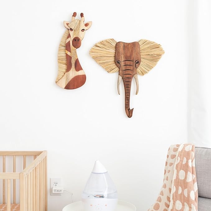 Crane Baby Wooden Safari Wall Decor, Wood Animal Nursery Wall Art, Boho Gender-Neutral Safari Room Decor Elephant 21L X 21W Brown