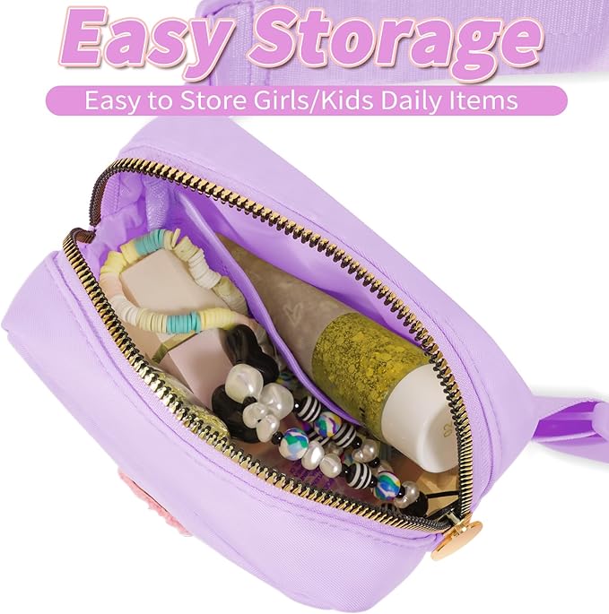 Mini Belt Bag Fanny Pack with Initials Letter Patch Small Crossbody Bags Cute Stuff Birthday Gifts for Teenager Girls Trendy Stuff for Teens - D,Lavender