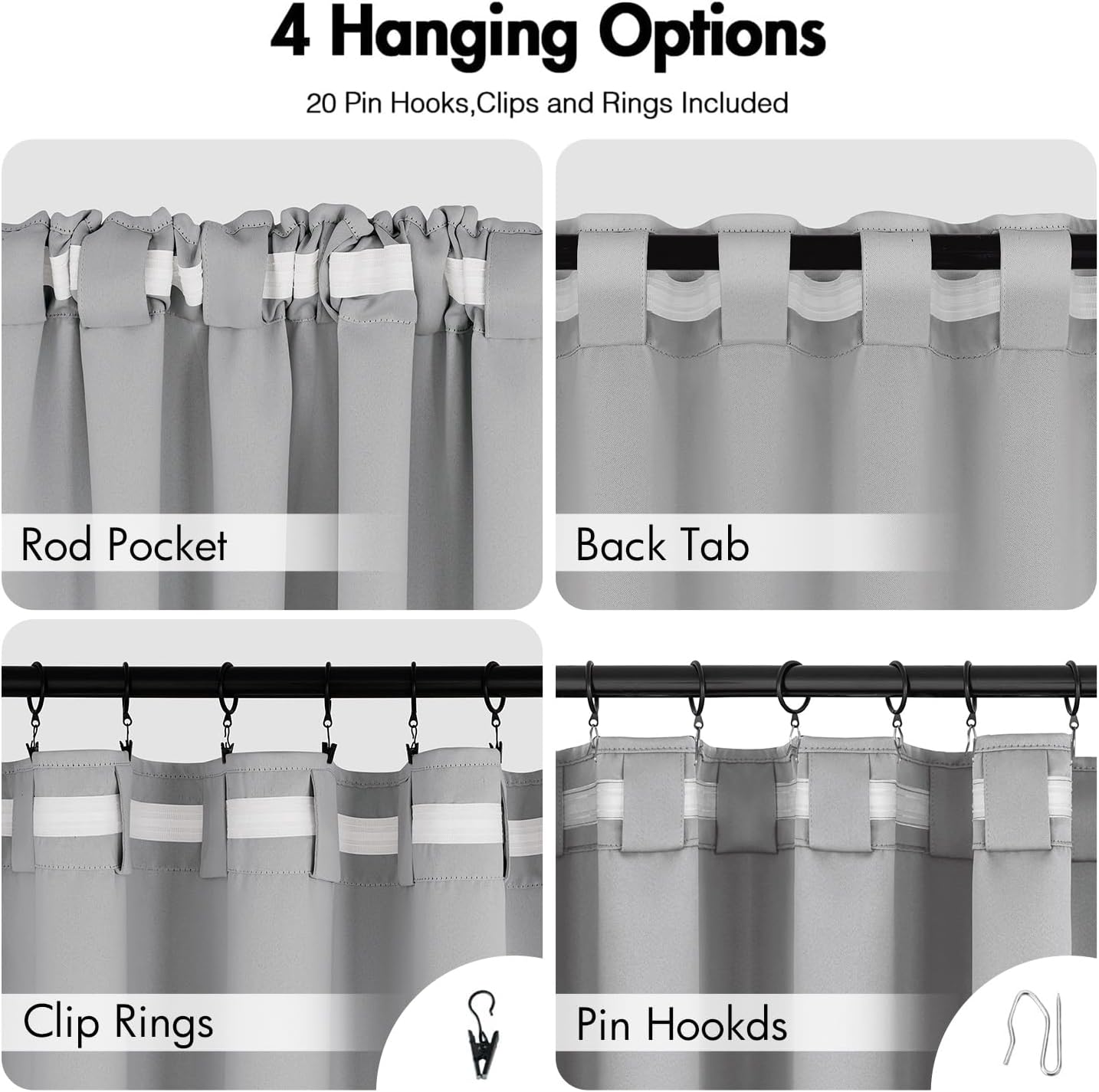 ANRODUO Back Tab Blackout Curtains for Bedroom Living Room, Rod Pocket Pinch Pleated Thermal Insulated Room Darkening Curtains 96 Inches Long 2 Panels, Light Grey, 42 x 96 Inch