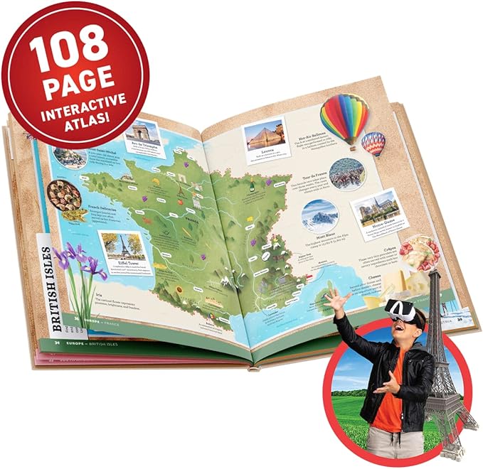 Abacus Brands Virtual Reality World Atlas Gift Box - Illustrated Interactive VR Atlas and STEM Learning Activity Set - for Ages 8 and Up