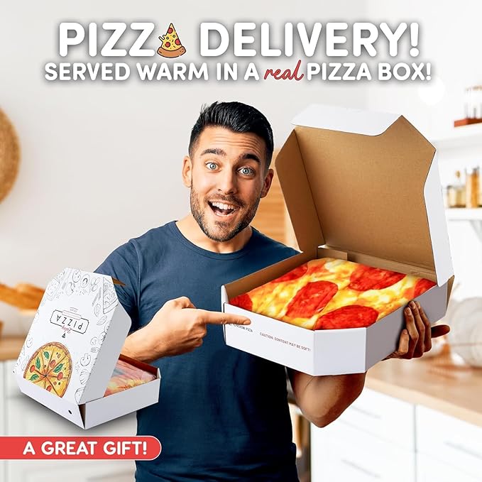 Zulay Giant Double Sided Pepperoni Pizza with Gift Gift Packaging - Novelty Blanket for Adults & Kids - Soft Flannel Round Pepperoni Blanket for Indoors, Outdoors, Travel, Home, 285 GSM - 71 Inches