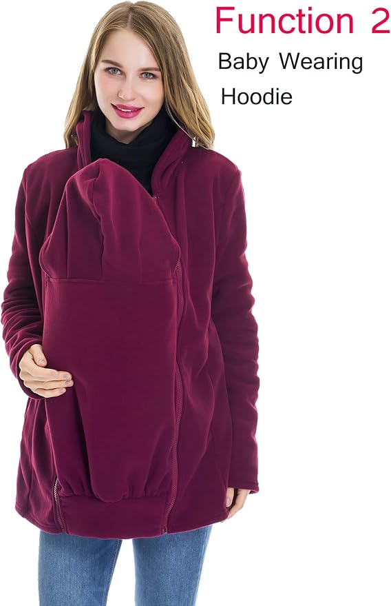 Smallshow Women's Fleece Zip Up 3 in 1 Maternity Baby Wearing Hoodie Sweatshirt Jacket