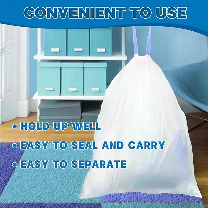 1.2 Gallon Mini Trash Bags Drawstring - 120 Count Thick Small Garbage Bags Unscented,White Trash Can Liners Strong Little Waste Basket Bags 4.5 Liter for Home Bathroom Office Car
