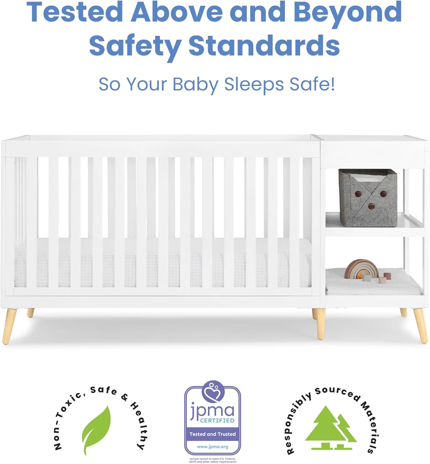 Delta Children Essex 4-in-1 Convertible Crib and Changer, Bianca White w/Natural