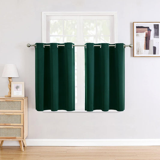 ChrisDowa Small Window Curtains for Kitchen and Bedroom - Grommet Short Thermal Insulated Room Darkening Curtains (2 Panels, Forest Green, 42 x 36 Inch)