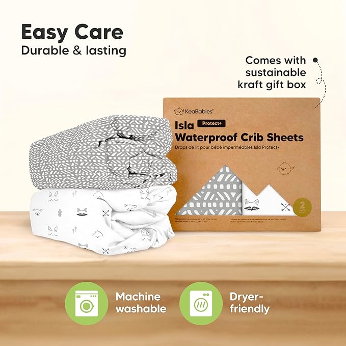 2-Pack Waterproof Baby Crib Sheets for Boys, Girls - 52x28 Viscose Derived from Bamboo Toddler Bed Sheet Neutral, Fitted Crib Mattress Protector Cover for Baby Bedding, Soft & Gentle (Nordic)