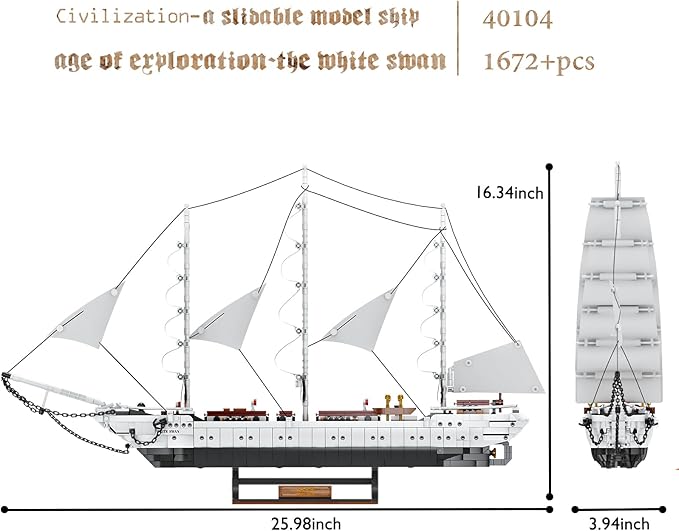 JMBricklayer Ship Building Toy - Building Sets for Adult 40104, White Swan Model Ship Attractive Showroom Decoration, Pirate Ship & Nautical Adventure Experience Construction Toys