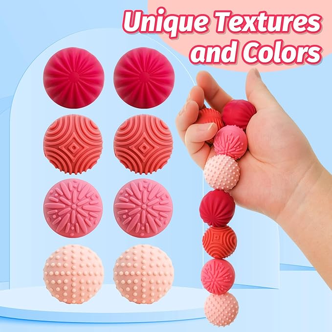 Fidget Magnetic Balls Toy - 8 PCS Red Texture Tactile Sensory Gift for Teens ADHD Autism Anxiety, Silent Stress Relief Massage Roller Item Desk Toy for Home Office Calm Down with Case