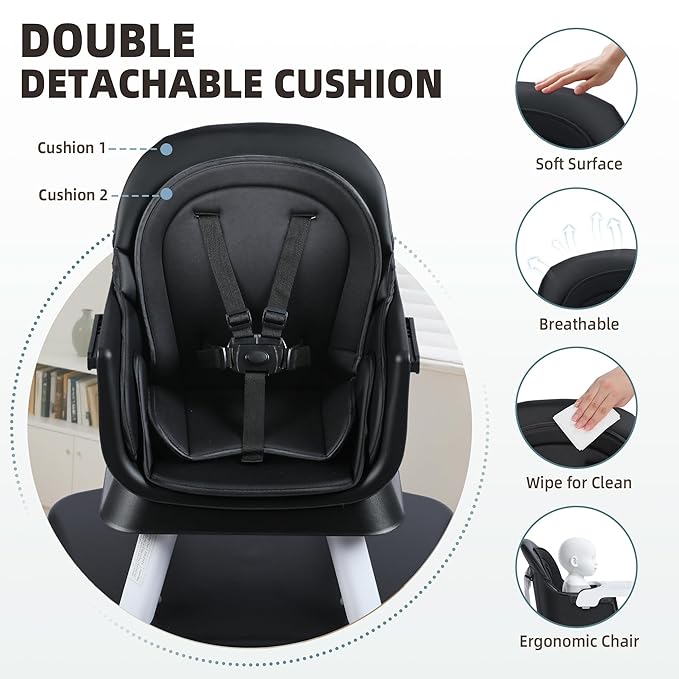 8 in 1 Baby Highchair, Convertible High Chair for Babies and Toddlers, Booster Seat w/5-Point Safety Belt, Toddler Building Block Table, Dishwasher Safe Tray, No Tool Install, Black