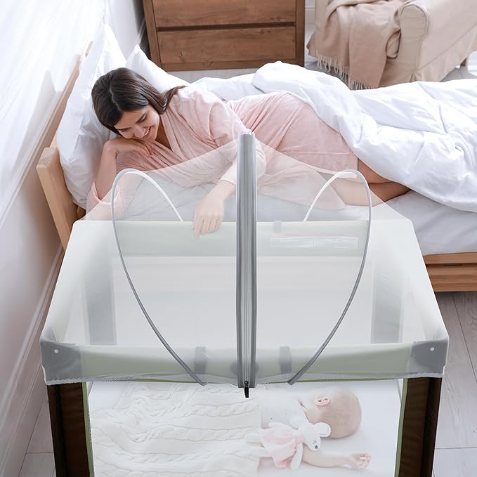 Pack N Play Tent Cover - Bassinet Cover for Pack N Play/Travel Crib/Mini Crib/Playpen, Bassinet Mosquito Net Cover with Two-Way Zippers (White-Large)