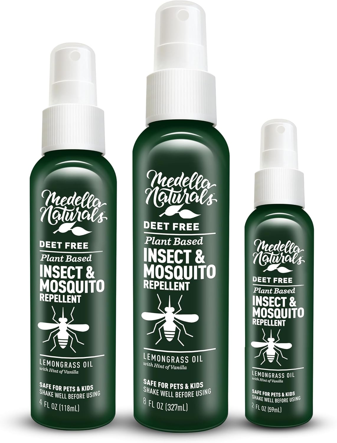 Deet-free Insect & Mosquito Repellent Travel Pack (2, 4, 8oz) – Nice Smelling Insect Repellent with Lemongrass Oil Safe for Pets and Kids – Bug Spray for Mosquitoes, Gnats, Black Flies, and No-see-ums