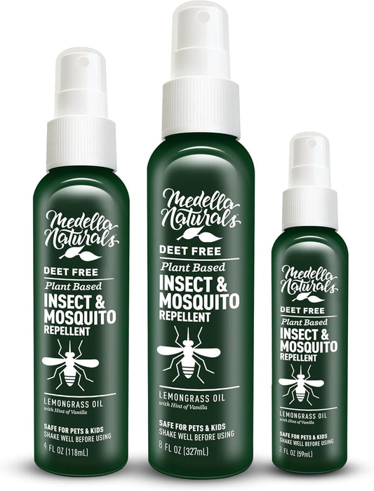 Deet-free Insect & Mosquito Repellent Travel Pack (2, 4, 8oz) – Nice Smelling Insect Repellent with Lemongrass Oil Safe for Pets and Kids – Bug Spray for Mosquitoes, Gnats, Black Flies, and No-see-ums