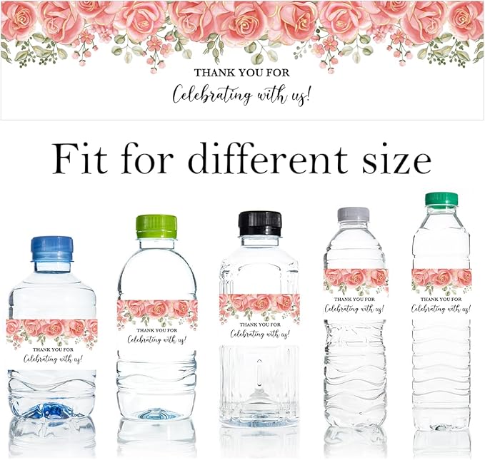 100PCS Wedding Water Bottle Labels Waterproof Greenery Floral Wraps Sticker for Water Bottle Baby Shower Bottle Label for Bridal Shower Party Thanks A09