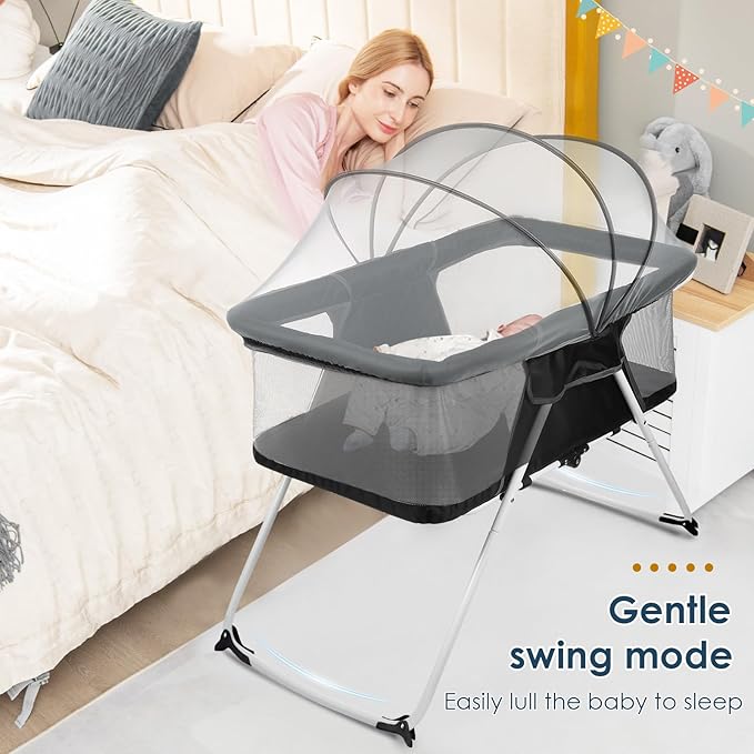 Portable Baby Playard - Foldable Baby Bassinet, Lightweight Playpen with Mosquito Net, 42.5 x 40.2 x 20.8 inches, Black