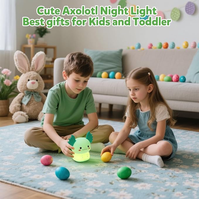 Axolotl Lamp, Axolotl Night Light, Eye-Caring Dimmable LED, Rechargeable Silicone Bedside Lamp, Night Lamp for Kids, Gifts for Boys and Girls, Funny Animal Light,Living Room,Kids Room&Girls Room Decor