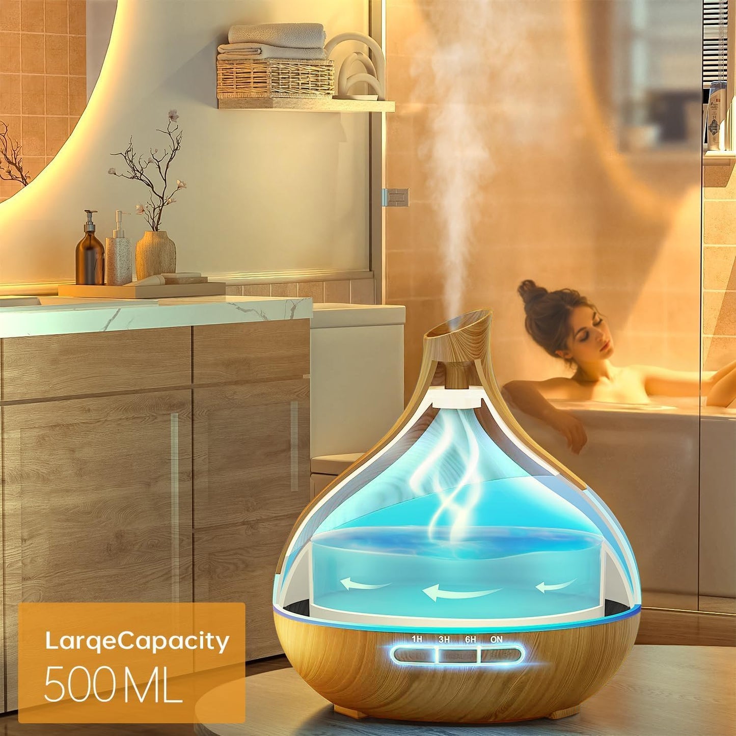 500ML Essential Oil Diffuser: Aroma Diffuser with Remote Control for Hotel Spa Yoga Room - Humidifiers for Bedroom with 14 Colors LED Night Light for Kids/Women Home Relaxation