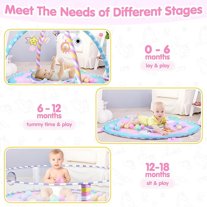 Baby Play Mat & Activity Mat - Baby Play Gym Tummy Time Mat with 6 Detachable Sensory Toys for Motor Skills Development, Newborn Baby Toys 0-6-12 Months Essentials Gift Playmats