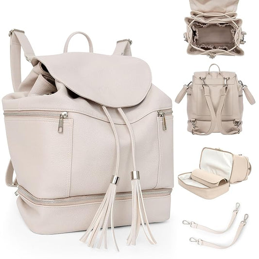 Citi Collective Journey Pearl Vegan Leather Diaper Bag Backpack | Elegant, Multifunctional, Travel Diaper Bag with Changing Pad, Stroller Straps & Insulated Bottle Pockets.