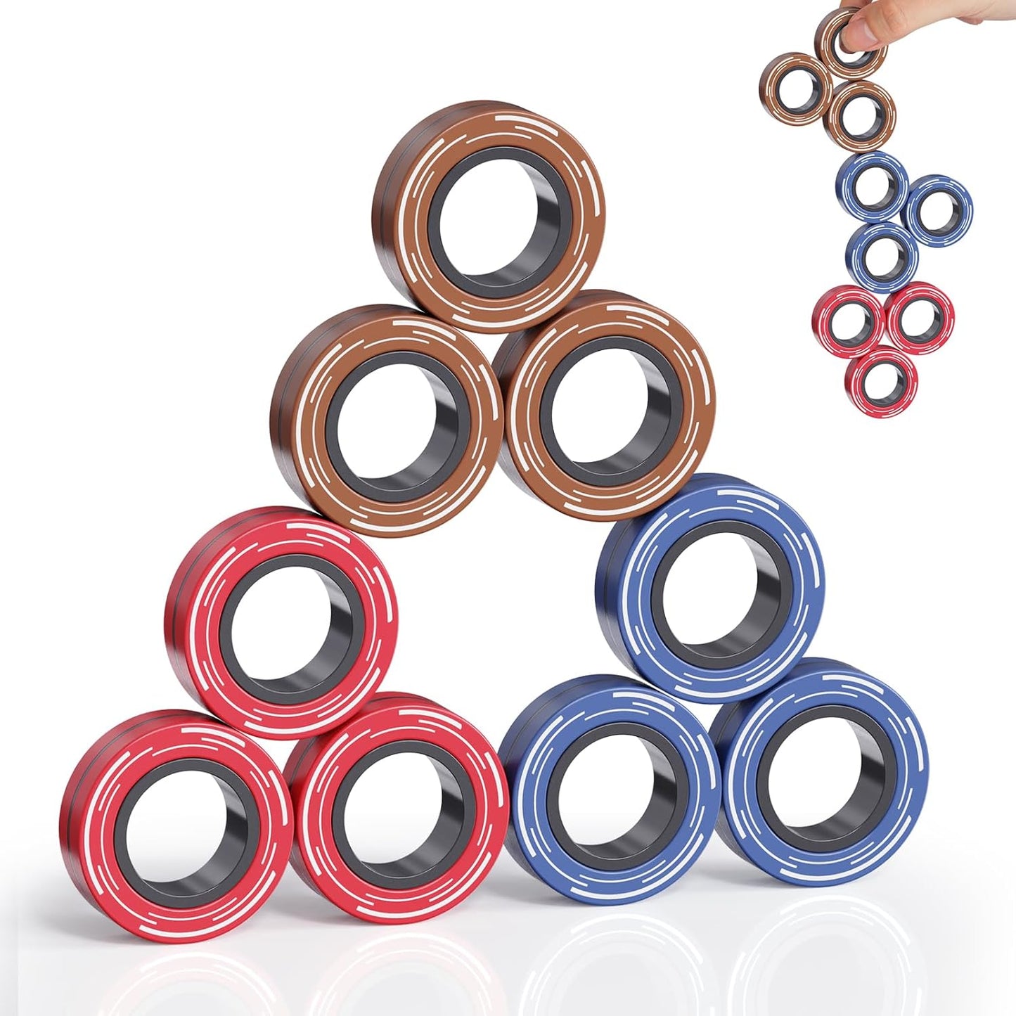 9PCS Magnetic Rings Fidget Toys for Adults and Teen Boy, Fidget Stress Spinner Rings for Anxiety Relief,Boy Girls Gifts Easter Basket Stuffers