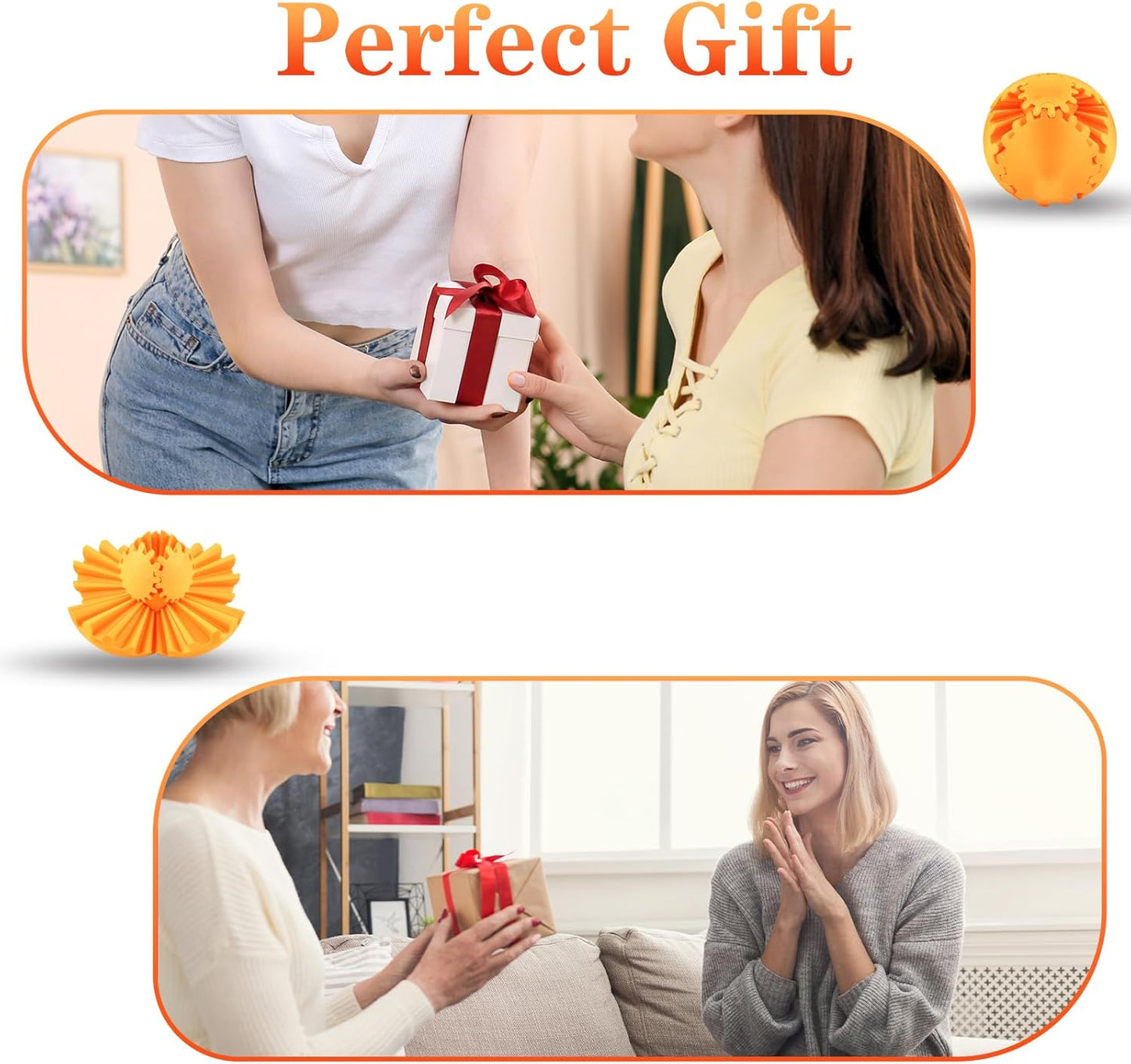 3D Printed Gear Sphere Ball – Colorful Gear Ball Fidget Gear Sphere Puzzle Cube Stress Relief Toy for Office and Home Decor Unique Gift Idea for Friends and Family (Gold)