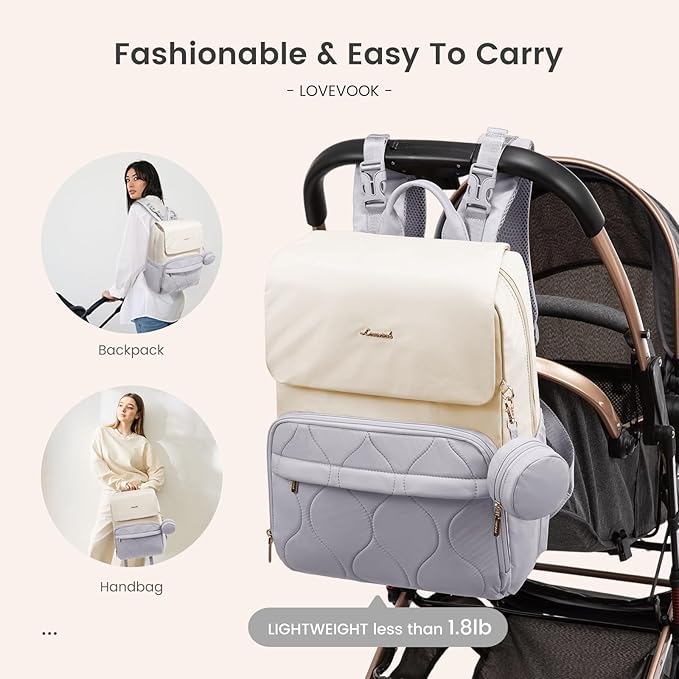 LOVEVOOK Diaper Bag Backpack, Baby Travel Bags for Boys & Girl, Toddler Waterproof Diaper Bag w/Changing Pad (Grey, 15.6''-Small)