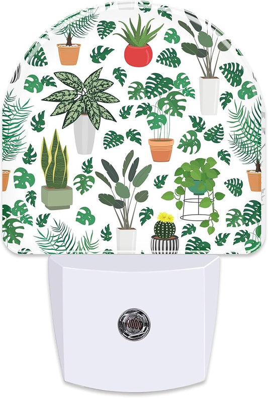 Green Potted Plants Night Light, Home Botanical Floral Leaves Dusk to Dawn Night Light Plug in,0.5w Energy Saving Sleep Friendly Nightlights for Kids Boys Girls Home