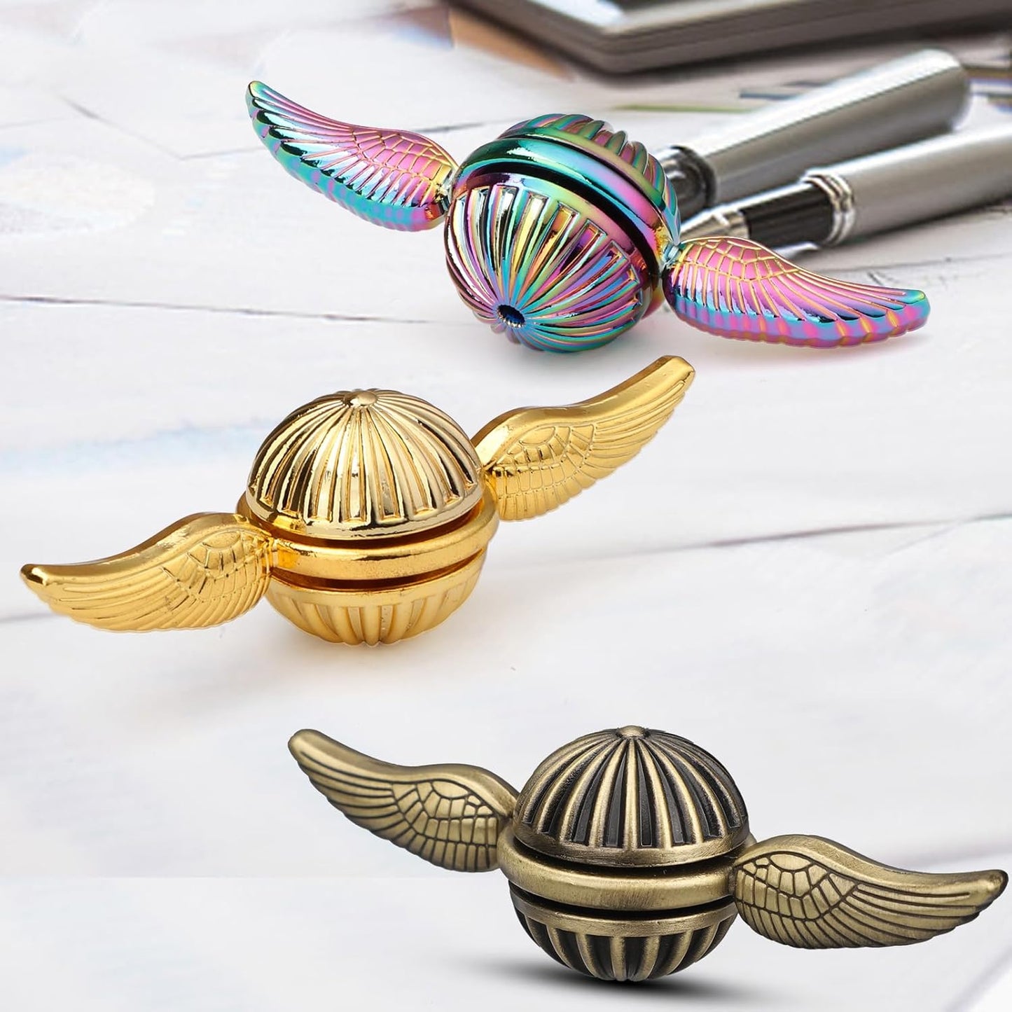 Brass Fidget Spinner Orb Anxiety Toy, Stress Relief Spin Fidgets Hand Bearing Tri Spinner for Kids Adults, Cool Ball Fingertip Gyro Spinning Top Novelty Gift for School Home Office (1PCS)