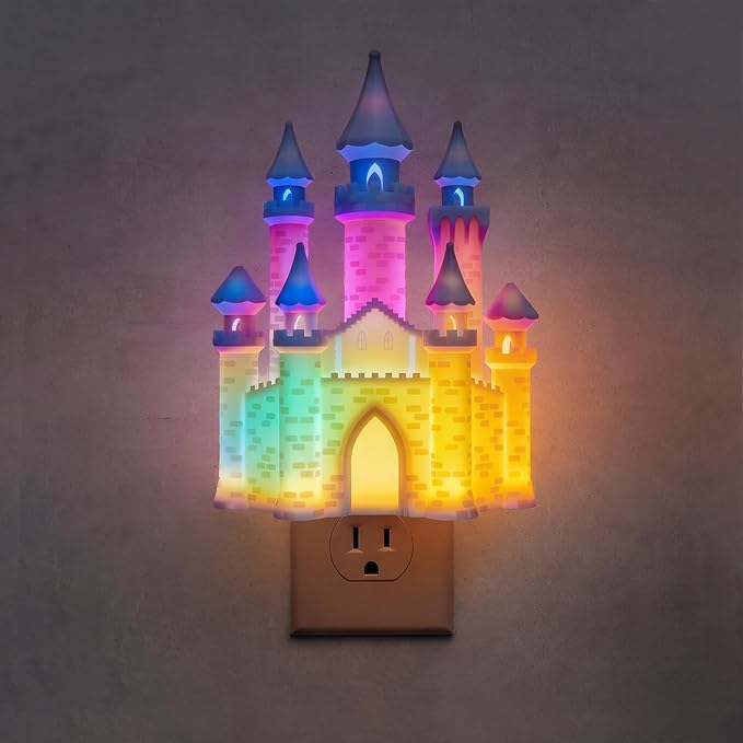 L LOHAS LED 3D Castle Night Lights Plug into Wall, Colored LED Night Light for Kids, Built-in Dusk to Dawn Sensor, Dimmable Night Light for Kids Room Bedroom Bathroom Hallway