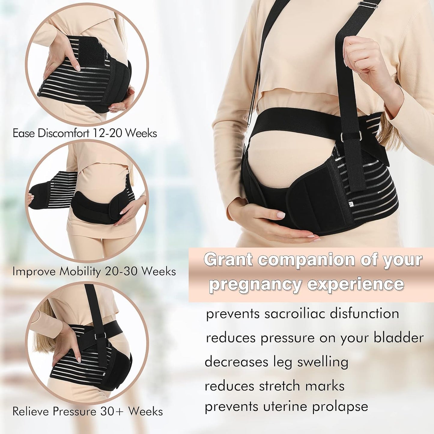 Belly Bands For Pregnant Women - Maternity Belt Pregnancy Support - Breathable Abdominal Binder, Back Support, Multiple Sizes And Colors For All Stages Of Pregnancy & Postpartum