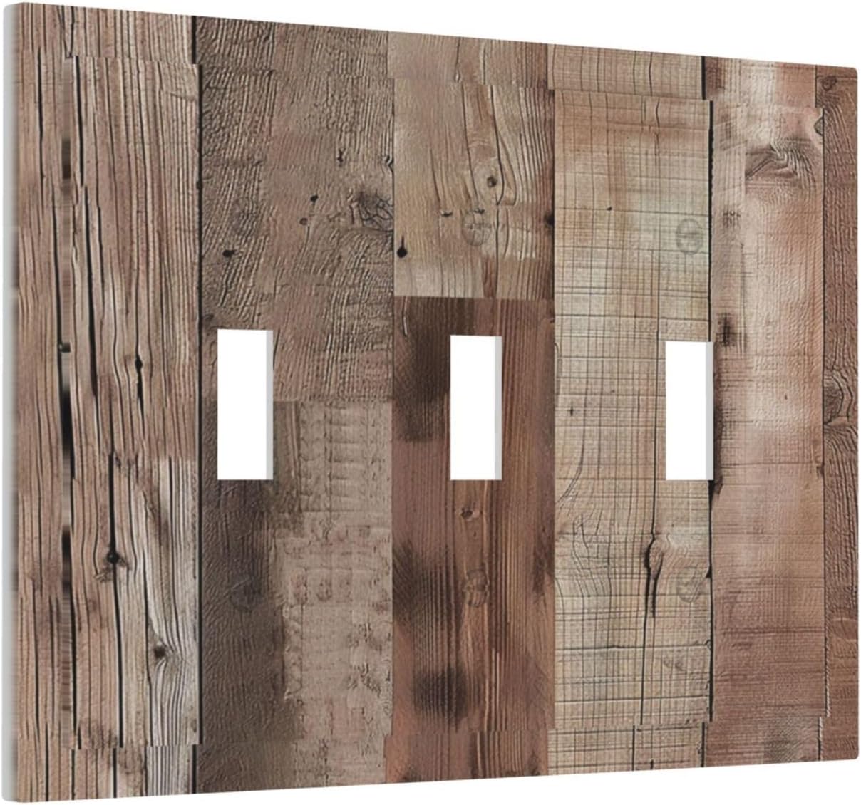 Decorative Switch Covers Plate Retro Wood Plank Vintaga Wooden Board Cabin 3 Gang Artistic Wall Plate Unique Triple Toggle Light Switch Plate Jumbo Faceplate for Bedroom Home Decor