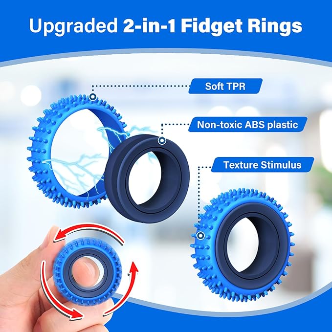 Fidget Toys Adults Sensory Rings: 24 Pack Texture Spinner Rings - Stress Relief Sensory Toys for Kids ADHD - Quiet Desk Fidgets for Classroom Stocking Stuffer for Adults Boys Girls