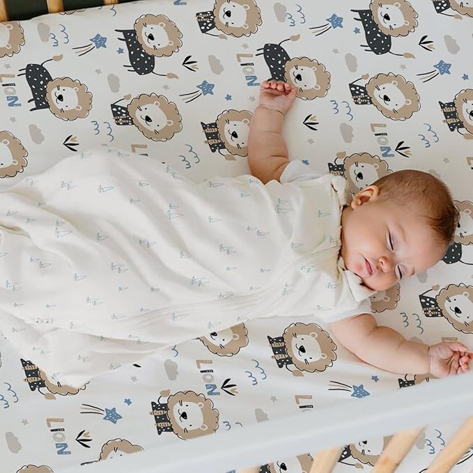 BROLEX Baby Fitted Crib Sheets: Kid Crib Sheets - Set of 2 for Toddler Standard Size Crib Mattress for Boys and Girls - Jersey Knit Crib Bed Sheets Dinosaur Lion