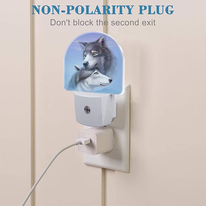 Night Light for Kids Girls Boys, Cool Wolf Couple LED Night Light Plug into Wall with Dusk to Dawn Sensor for Room Decor, Hallway, Kitchen, Bathroom, Nursery, Stairs