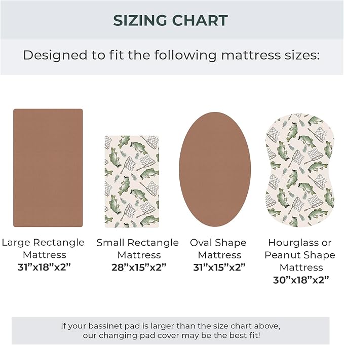 Pobibaby – 2 Pack Bassinet Sheets Boy, Bassinet Sheets Cotton for Neutral Nursery for Standard Rectangle Bassinets – Ultra-Soft Jersey Knit, Safe and Snug for Baby (Gone Fishing)